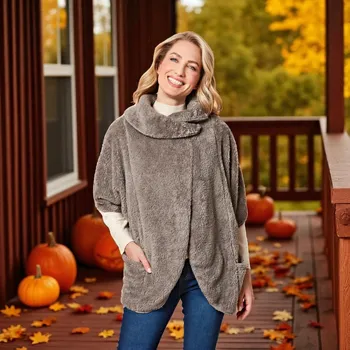 Plyšové pončo šedá XXL