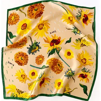 Šátek Hedvábný šátek Slunečnice 53x53 cm v dárkovém balení, HEDVÁBNÝ SVĚT