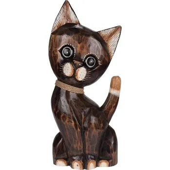 Soška Kočka dřevěná 35 cm s obojkem