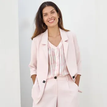 Dámské sako Splývavý blejzr s 3/4 rukávy růžová pudrová 52