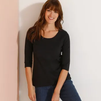 Dámské tričko Jednobarevné tričko s 3/4 rukávy a kulatým výstřihem černá 34/36