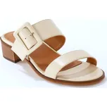 Kožené pantofle na podpatku krémová 38