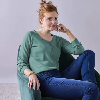 Dámský svetr Jednobarevný svetr na knoflíky zelená 50