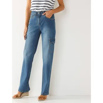 Dámské džíny Cargo rovné strečové džíny modrá 52