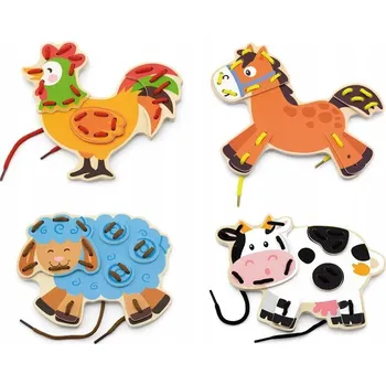 Dřevěná hračka Navlékací hra Farma – šněrovačka 51325 Viga