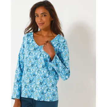 Dámská móda Pyžamové tričko s dlouhými rukávy a potiskem okvětních lístků modrá/režná 38/40