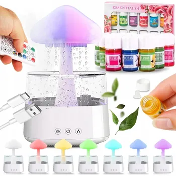 Zvlhčovač vzduchu ZVHLČOVAČ VZDUCHU HŘÍBEK DEŠŤ AROMATERAPIE DIFUZÉR LAMPIČKA + 12 OLEJŮ