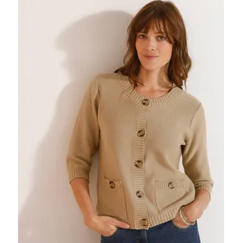 Dámský svetr Propínací svetr s kapsami a 3/4 rukávy konopná 50
