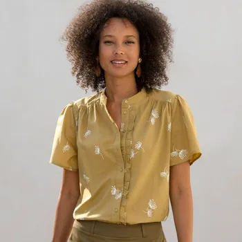 Dámská halenka Halenka s krátkými rukávy, volánkem a potiskem olivová 38