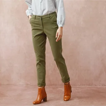 Dámské kalhoty Keprové kalhoty mom s vysokým pasem khaki 40