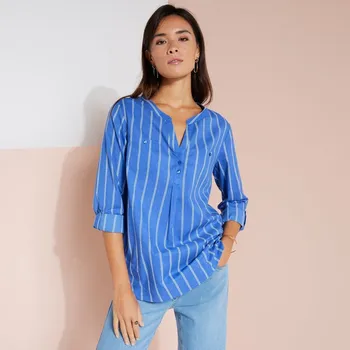 Dámské tričko Proužkovaná tunika s tuniským výstřihem modrá/bílá 40
