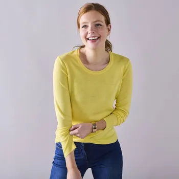 Dámský svetr Jednobarevný pulovr s kulatým výstřihem žlutá 46/48