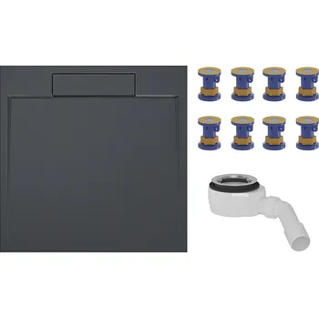 Sprchová vanička CERANO - Sprchový vaničkový set Loro - litý mramor -  tmavě šedá - 90x90cm + nožičky + sifon sprch.vaničky