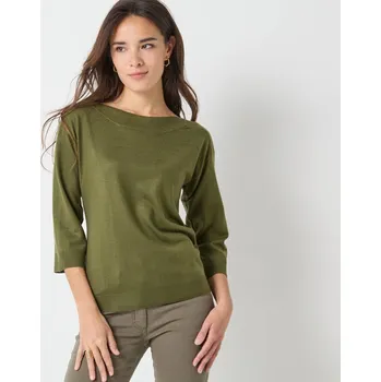Dámský svetr Pulovr s lodičkovým výstřihem a 7/8 rukávy khaki 54