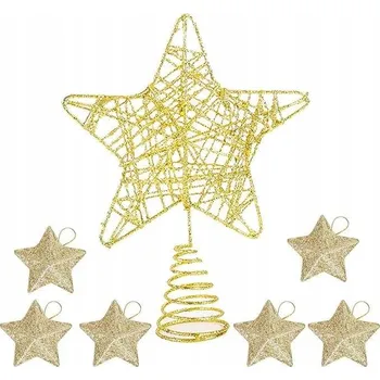 Vánoční dekorace Špice na vánoční stromeček dekorativní s baňkami ve tvaru hvězd zlatá barva
