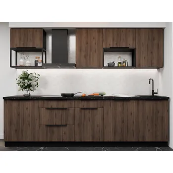 Kuchyňská linka Kuchyňská linka Monza, sestava P-ZM, 280 cm, černá matná/ořech okapi