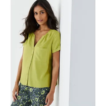 Dámská halenka Jednobarevná halenka s krátkými rukávy na knoflíčky mechová 52