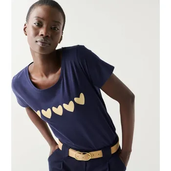 Dámské tričko Tričko s potiskem zlatých srdíček nám.modrá 38/40