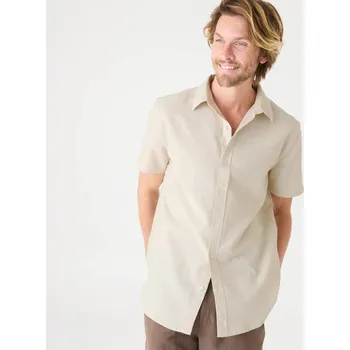 Dámská košile Propínací košile z bavlny-lnu, s krátkými rukávy šedobéžová 51/52