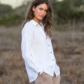Dámská košile Mušelínová oversize košile s rozparky na knoflíky bílá 40