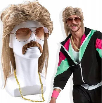 Karnevalový kostým Paruka 70. 80. 90. léta kostým retro převlek brýle Alwaro Rockman Keelyy