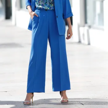 Dámské kalhoty Široké vzdušné kalhoty modrá 38