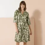 Rozšířené volánové šaty s etno potiskem zelená/režná 40