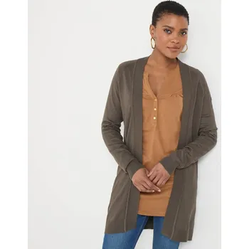 Dámský svetr Dlouhý kardigan bez zapínání khaki 38/40