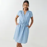 Krátké šaty s výstřihem na zip a šňůrkou v pase, z lehkého denimu sepraná modrá 36