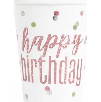 Party nádobí KELÍMKY HAPPY BIRTHDAY KONFETY ROSE GOLD 8 KS