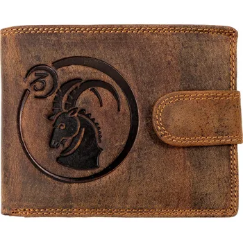 Peněženka WILD Pánská kožená peněženka s přeskou s obrázky znamení - KOZOROH - hnědá