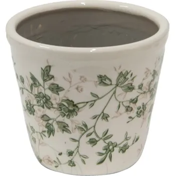 Obal na květináč Keramický obal na květináč se zelenými květy Steffen green S – 12x10 cm