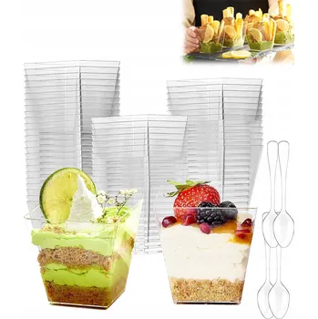 HRNEK POHÁRY NA SVAČINY DEZERTY ČTVERCOVÁ NÁDOBA NA DEZERT 200 Ml 50 Ks