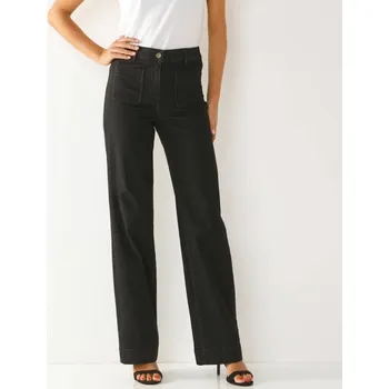 Dámské džíny Široké džíny s vysokým pasem pro postavu méně než 160 cm sepraná černá 48