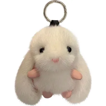 Camerazar Hladká bílá králičí klíčenka s měkkým pomponem do kabelky