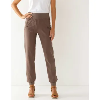 Dlouhé kalhoty s pružnými lemy a pružným pasem ledově kaštanová 42