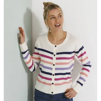 Dámský svetr Pruhovaný svetr na knoflíky režná/purpurová 38/40