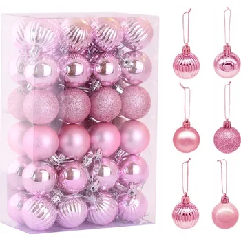 Vánoční dekorace SADA VÁNOČNÍCH BANĚK 48 ks RŮŽOVÉ VÁNOCE