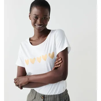 Dámská móda Tričko s potiskem zlatých srdíček režná 54