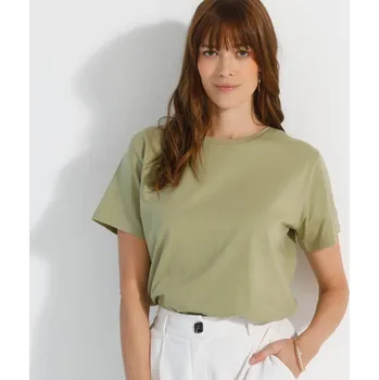 Dámské tričko Rovné tričko s krátkými rukávy a kulatým výstřihem světlá khaki 38/40
