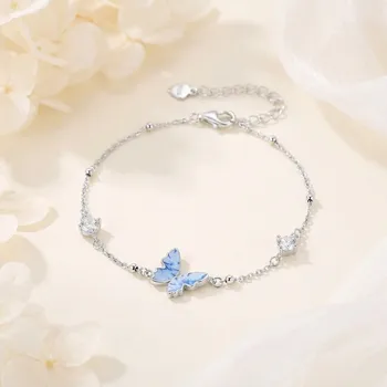 Náušnice B-TOP Jemný stříbrný náramek s modrým motýlem a zirkony - Stříbro 925