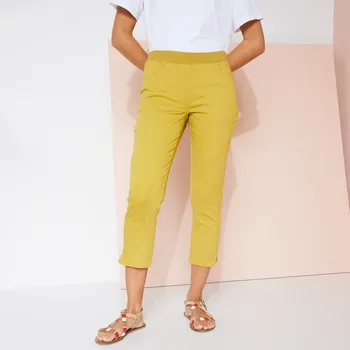 3/4 plátěné kalhoty s pružným pasem okrová 54