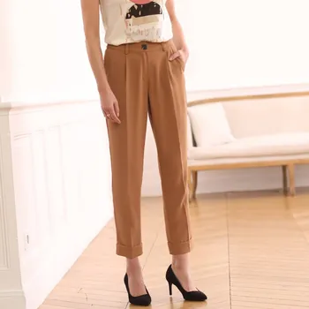 Dámské kalhoty Úzké splývavé 7/8 kalhoty karamelová 46