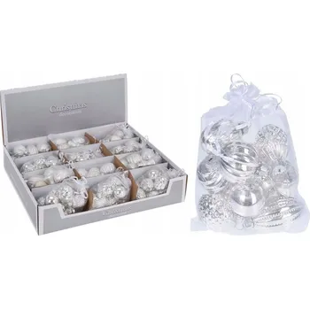 Vánoční dekorace Sada 10 Skleněných Stříbrných Baněk 3,5 cm Vánoční Ozdoby