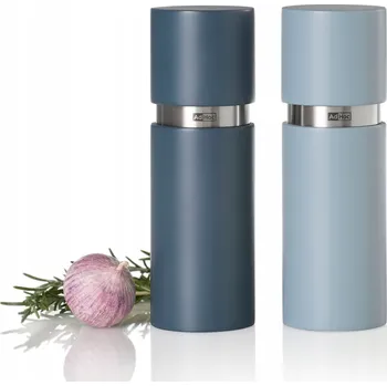 Mlýnek na koření Set mlýnků na pepř a sůl TEXTURA CeraCut 15 cm lakovaný šedý a modrý - AdHoc (Ruční set mlýnků TEXTURA, CeraCut, dubové dřevo, lakovaný šedý a modrý 15 cm - AdHoc)