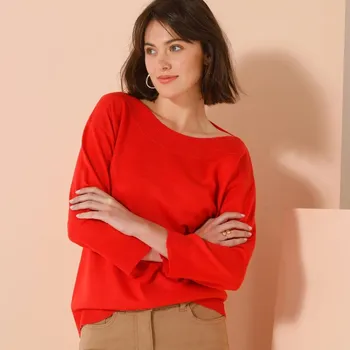 Dámský svetr Pulovr s lodičkovým výstřihem a 7/8 rukávy červená 38/40