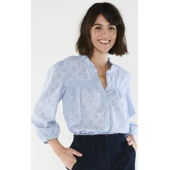 Dámská halenka Madeirová halenka s volánkem a 3/4 rukávy nebeská modrá 48