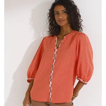 Dámská halenka Halenka s výšivkou a 3/4 rukávy, z bavlny korálová 46