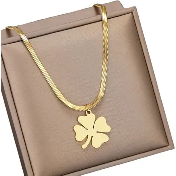 Náhrdelník Camerazar Elegantní zlatý hadí náhrdelník z chirurgické oceli s motivem jetele