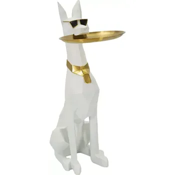 Dekorativní soška Dog Ory s podnosem 74 cm bílá